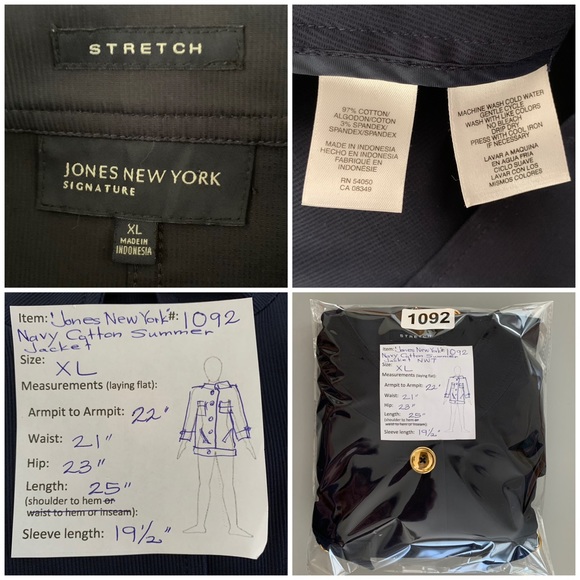 “Jones New York” Navy Cotton Spandex Summer Jacket NWT size XL - Picture 10 of 11